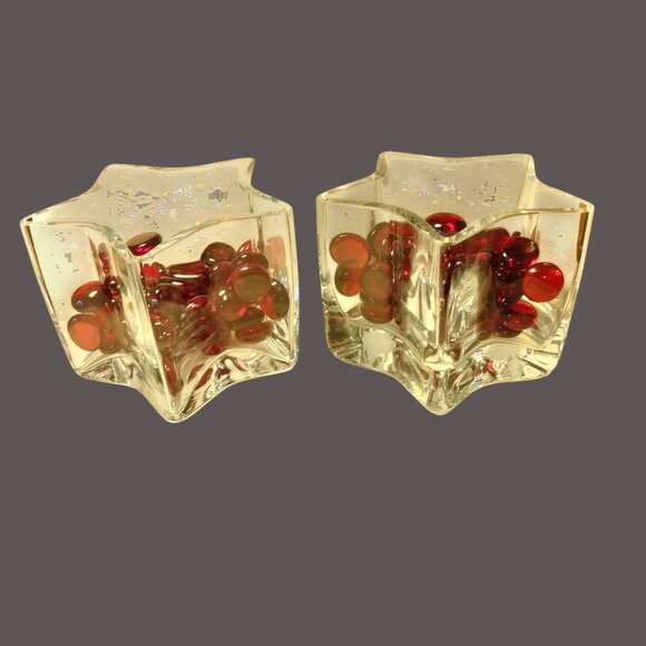 Star Shape Glass Votive Candle holder Red Marbles Tealight  Lot 2 - Picture 2 of 14
